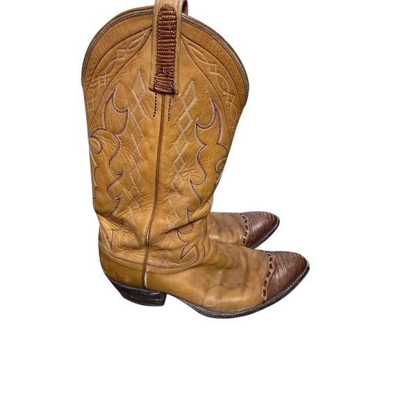 Vintage Leather Light Brown Embroidered Cowboy Boots - Picture 1 of 16